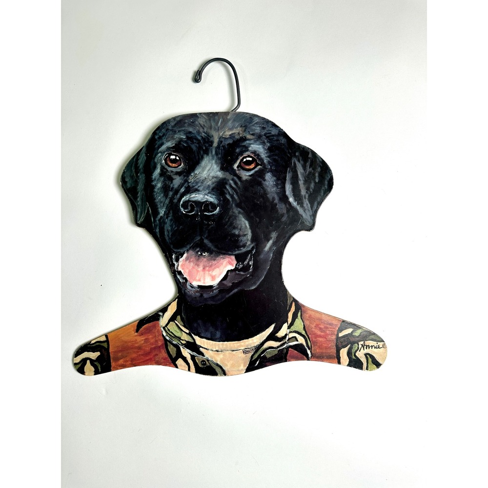 Vintage 90s Annie Rhinehart Stupell Black Labrador Wood Hanger Lithograph Orvis